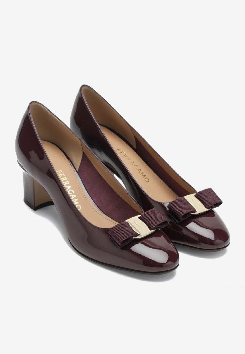 Ferragamo Vara 55 Shiny Naplak Leather Pumps Plum 07907611CLE/S_FERRA-PB