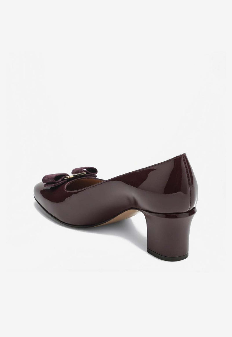 Ferragamo Vara 55 Shiny Naplak Leather Pumps Plum 07907611CLE/S_FERRA-PB