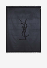 Saint Laurent Silk Scarf with Logo-Print Black
