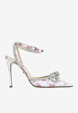 Mach & Mach 115 Double-Bow Floral Heeled Sandals White