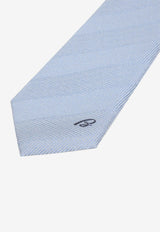 Brioni Silk Tie with Embroidered-Monogram Light Blue