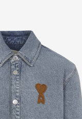 AMI PARIS Denim Shirt with Embroidered-Logo Denim