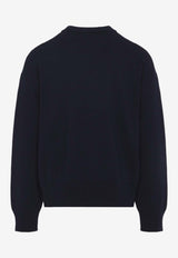 AMI PARIS Wool-Blend Cardigan with Logo-Inlay Navy