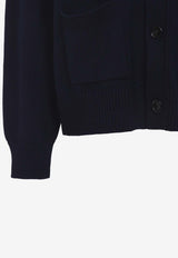 AMI PARIS Wool-Blend Cardigan with Logo-Inlay Navy