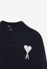 AMI PARIS Wool-Blend Cardigan with Logo-Inlay Navy