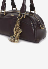 Chloé Leather Top Handle Bag with Charms Plum