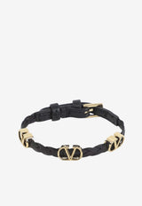 Valentino VLogo Braided Leather Bracelet Black