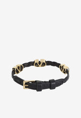 Valentino VLogo Braided Leather Bracelet Black