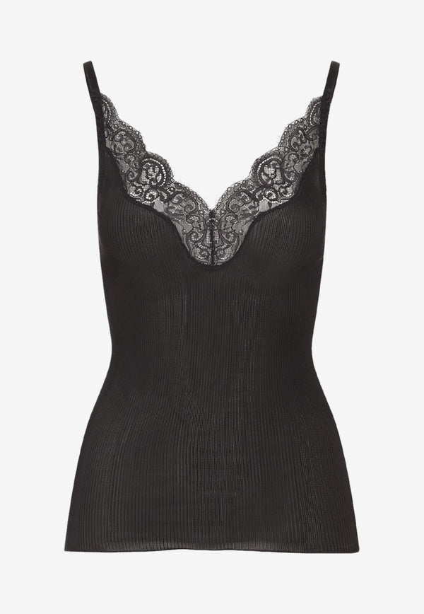 Lace-Insert Silk Tank Top