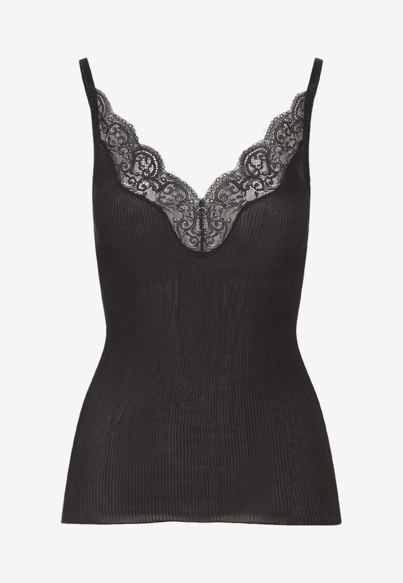 Lace-Insert Silk Tank Top