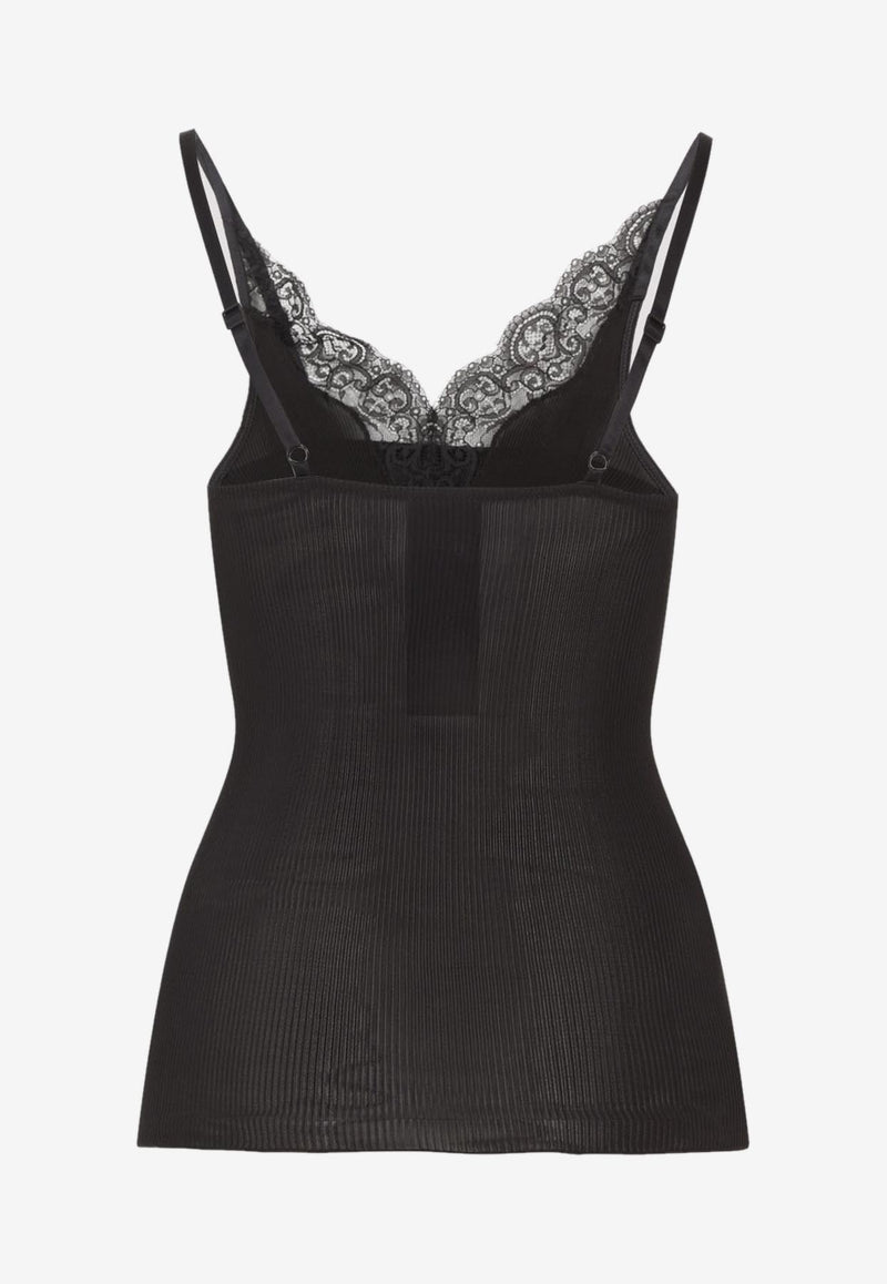 Lace-Insert Silk Tank Top
