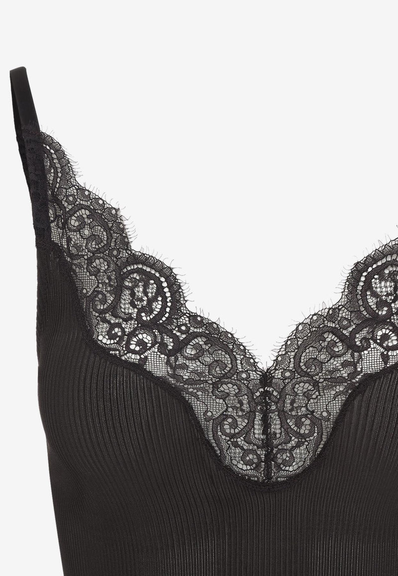 Lace-Insert Silk Tank Top