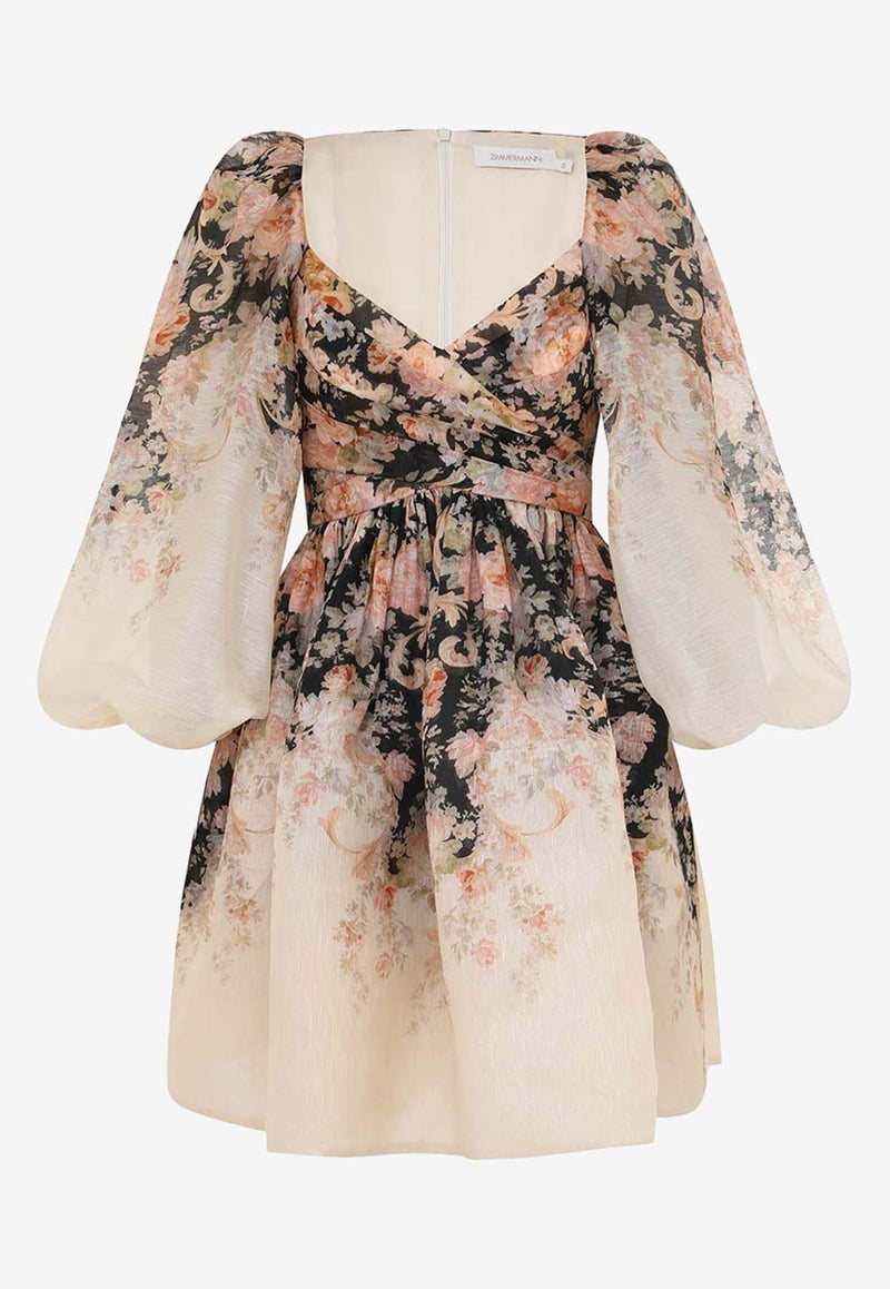 Zimmermann Illustration Floral Print Draped Mini Dress Beige 0809DF241CREAM