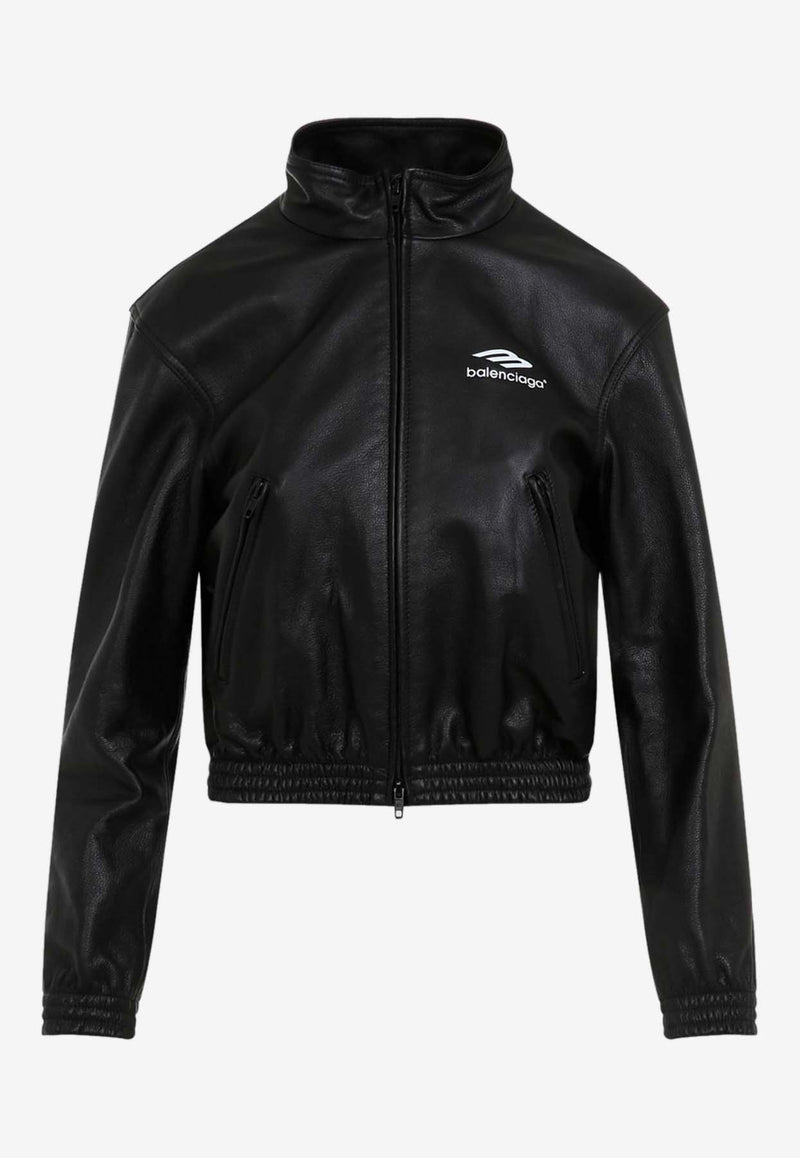 Logo Fitted Leather Jacket