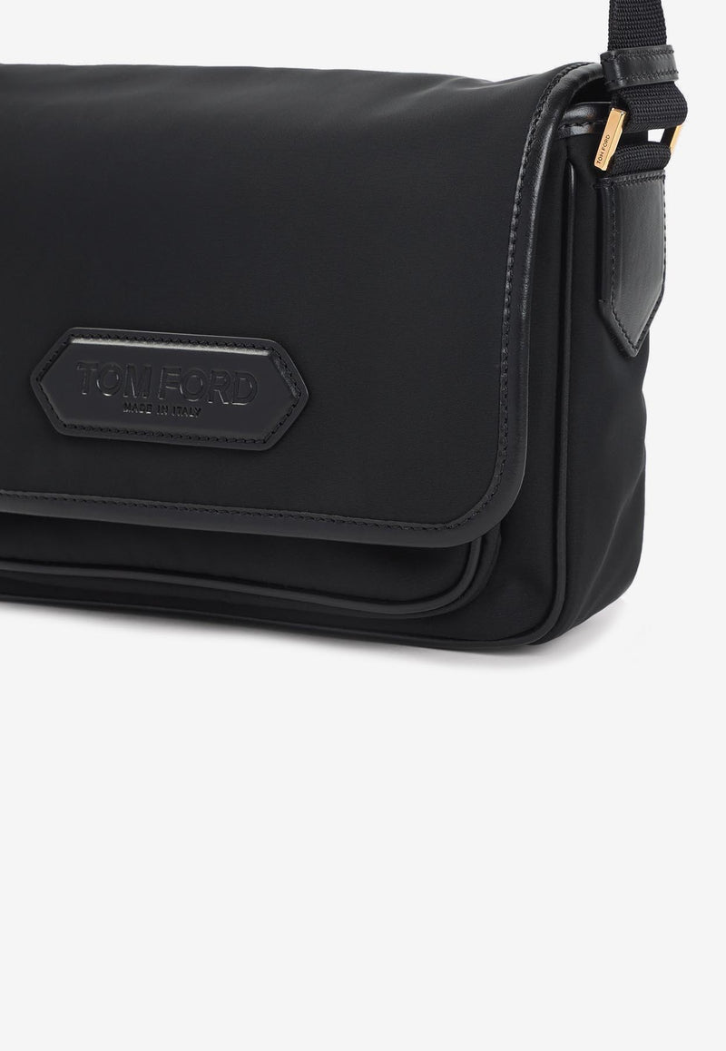 Leather-Trimmed Logo Messenger Bag