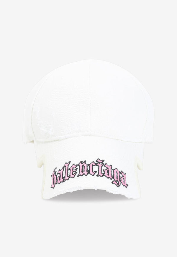 Distressed Logo-Embrodiered Baseball Cap