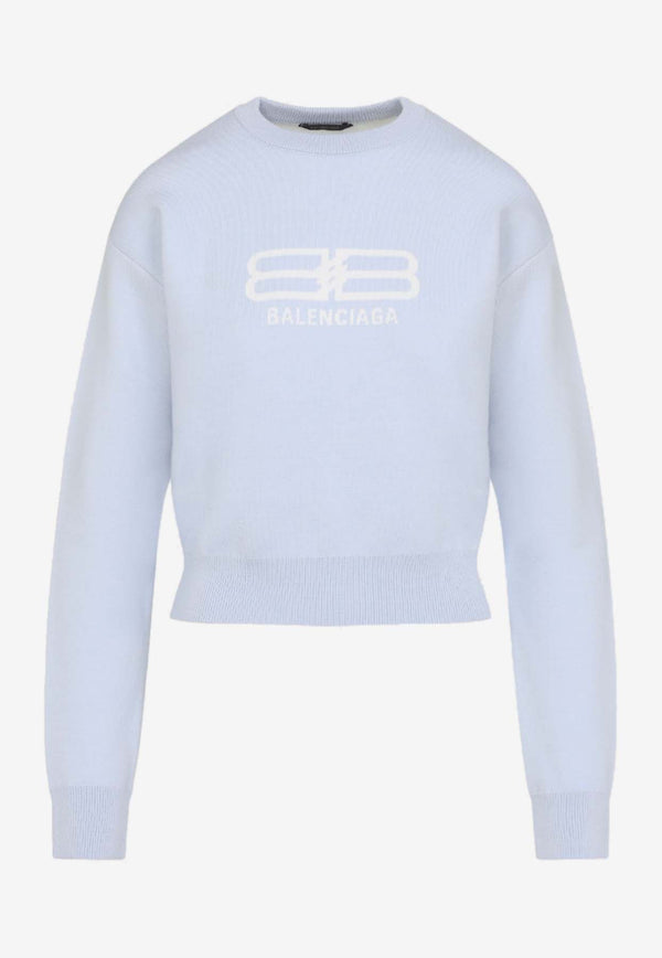 Logo-Jacquard Cropped Sweater in Wool Blend