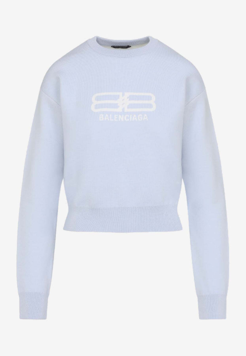 Logo-Jacquard Cropped Sweater in Wool Blend