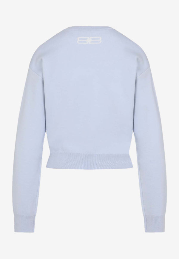 Logo-Jacquard Cropped Sweater in Wool Blend
