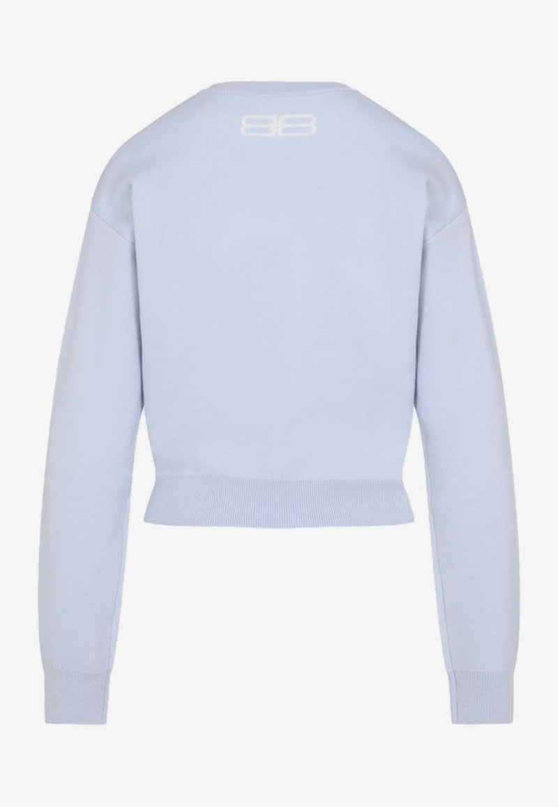 Logo-Jacquard Cropped Sweater in Wool Blend
