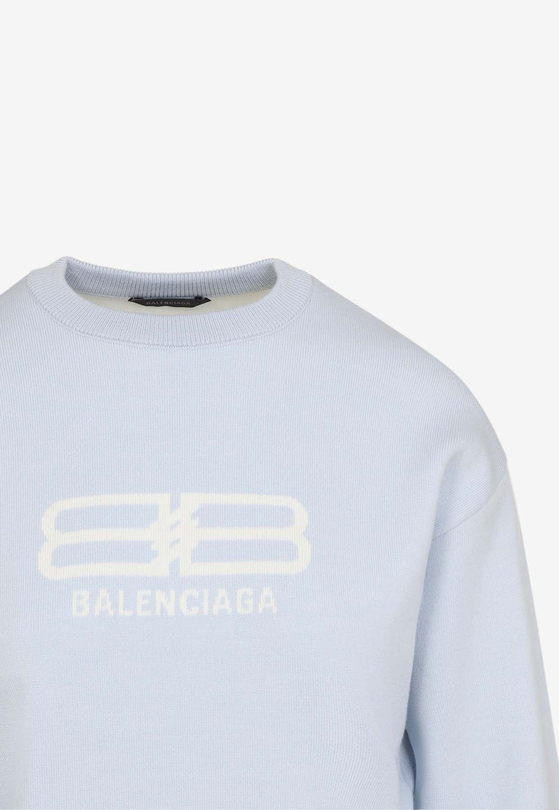 Logo-Jacquard Cropped Sweater in Wool Blend