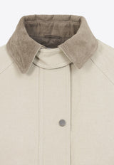 Corduroy-Collar Short Parka