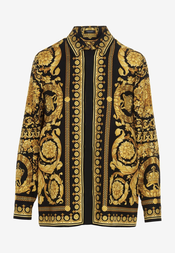 Versace Long-Sleeved Barocco Shirt in Silk Yellow 1001360 1A04236 5B000
