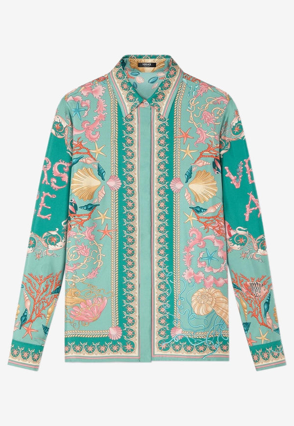 Versace Underwater Barocco Print Silk Shirt Green 1001360 1A14746 5GA30