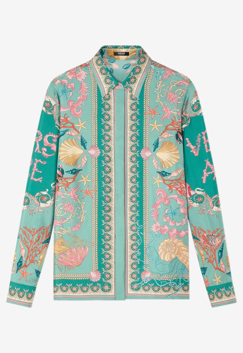 Versace Underwater Barocco Print Silk Shirt Green 1001360 1A14746 5GA30