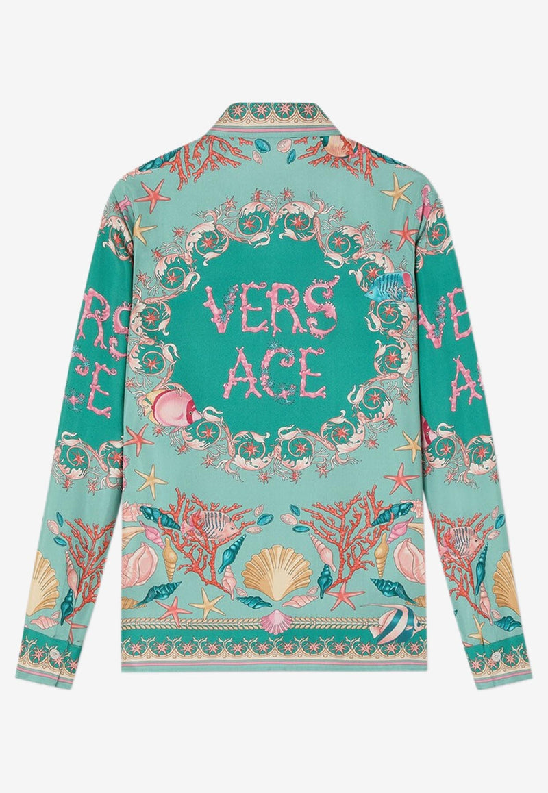 Versace Underwater Barocco Print Silk Shirt Green 1001360 1A14746 5GA30