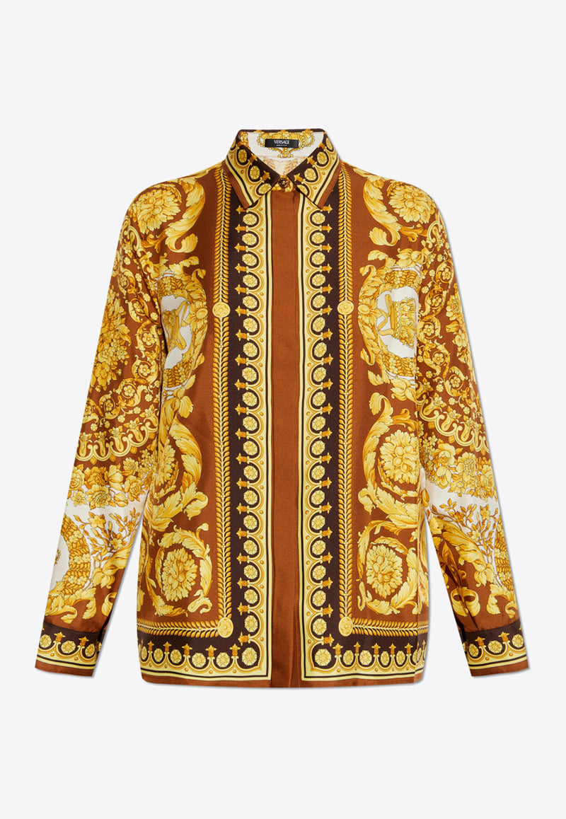 Versace Barocco Print Long-Sleeved Silk Shirt Gold 1001360 1A15215 5N790