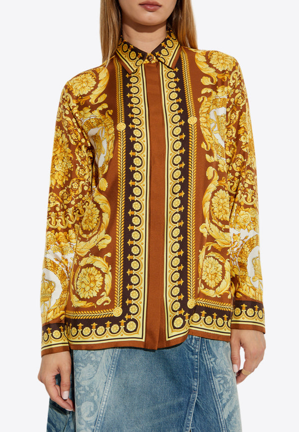 Versace Barocco Print Long-Sleeved Silk Shirt Gold 1001360 1A15215 5N790