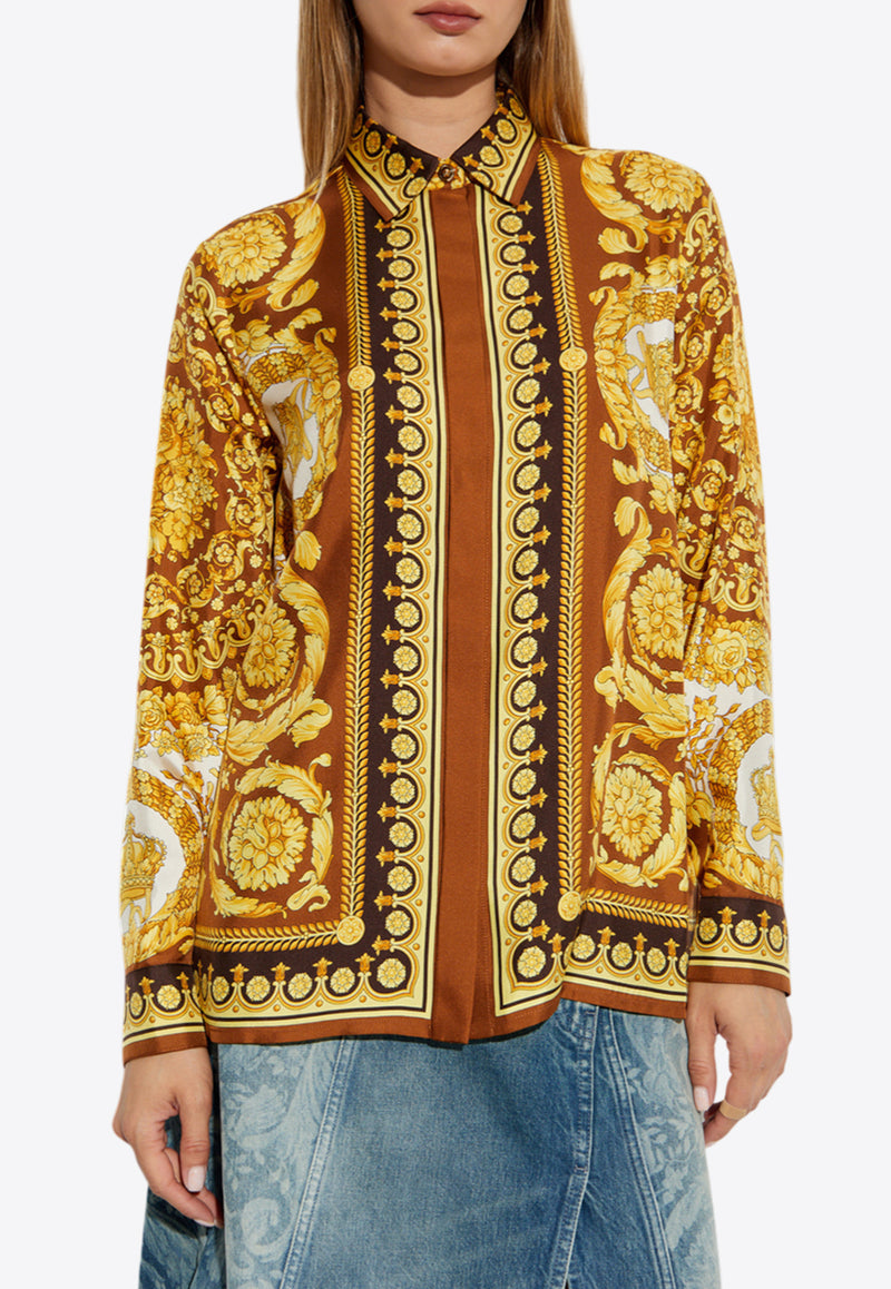 Versace Barocco Print Long-Sleeved Silk Shirt Gold 1001360 1A15215 5N790