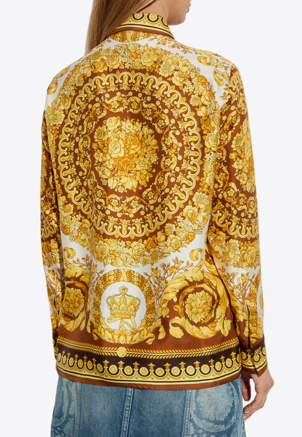 Versace Barocco Print Long-Sleeved Silk Shirt Gold 1001360 1A15215 5N790