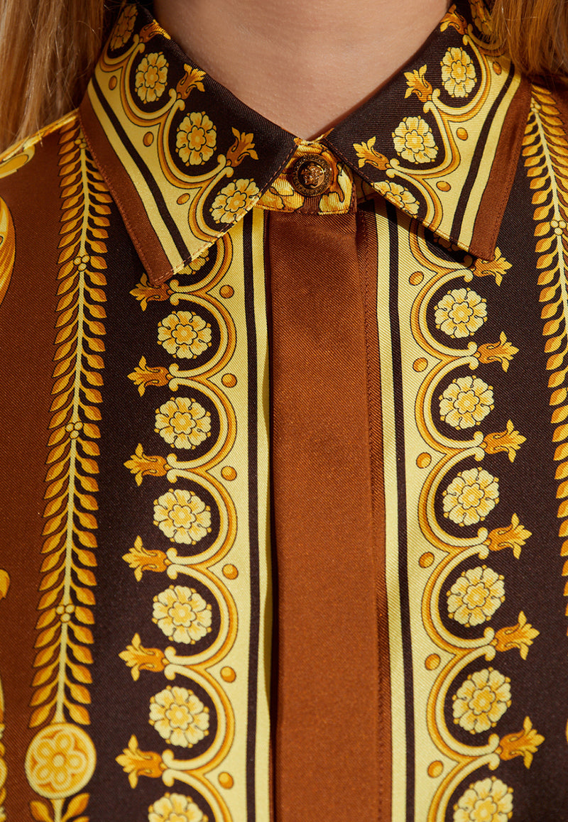 Versace Barocco Print Long-Sleeved Silk Shirt Gold 1001360 1A15215 5N790