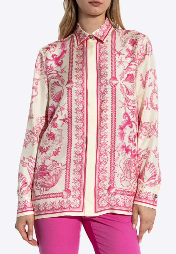Versace Underwater Barocco Print Silk Shirt Pink 1001360 1A15277 5K660