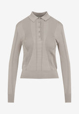 Rib Knit Long-Sleeved Polo Sweater