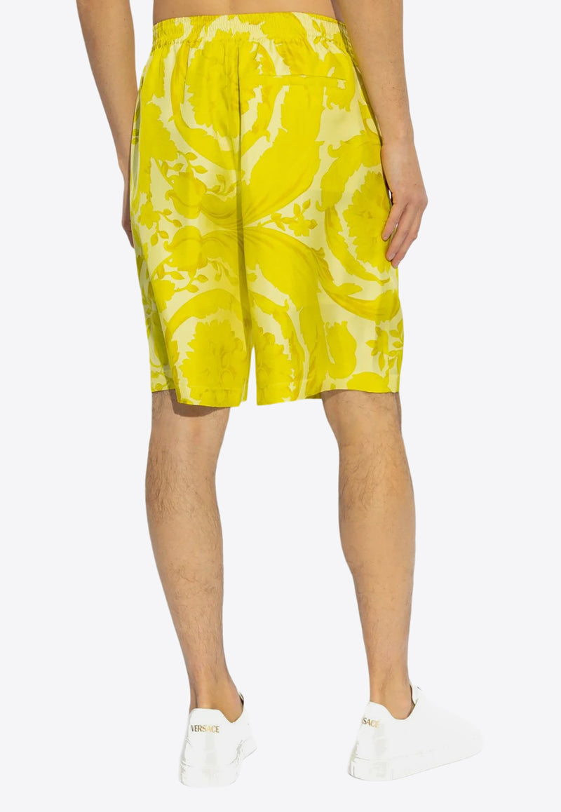 Versace Barocco Print Silk Shorts 1002476 1A09582 5Y370 Yellow