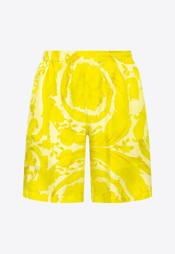 Versace Barocco Print Silk Shorts 1002476 1A09582 5Y370 Yellow