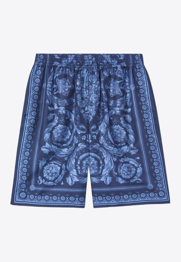 Versace Barocco Print Silk Shorts 1002476 1A09783 5U960 Blue