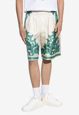 Versace Architectural Baroque Print Silk Shorts Green 1002476 1A14713 5K600