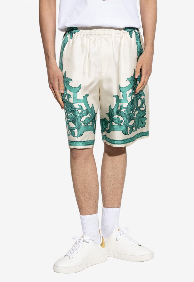 Versace Architectural Baroque Print Silk Shorts Green 1002476 1A14713 5K600