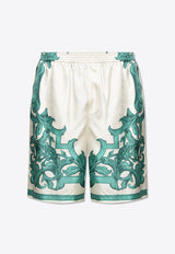 Versace Architectural Baroque Print Silk Shorts Green 1002476 1A14713 5K600