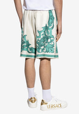 Versace Architectural Baroque Print Silk Shorts Green 1002476 1A14713 5K600