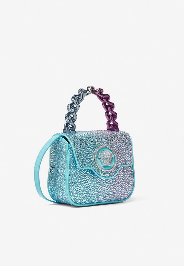 Versace Mini La Medusa Crystal Embellished Top Handle Bag Blue 1003016 1A08197 2VB9P
