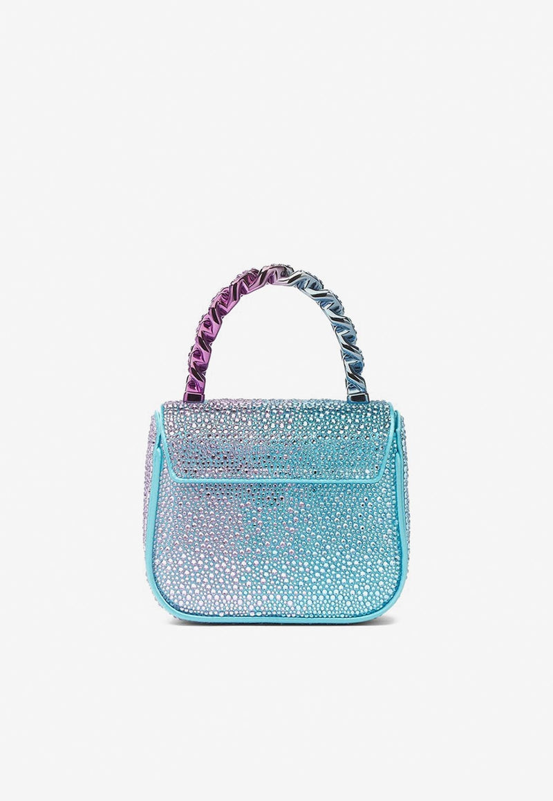 Versace Mini La Medusa Crystal Embellished Top Handle Bag Blue 1003016 1A08197 2VB9P