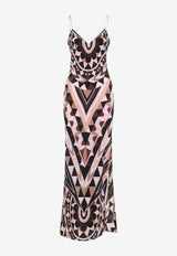 Geometric Print Silk Maxi Dress