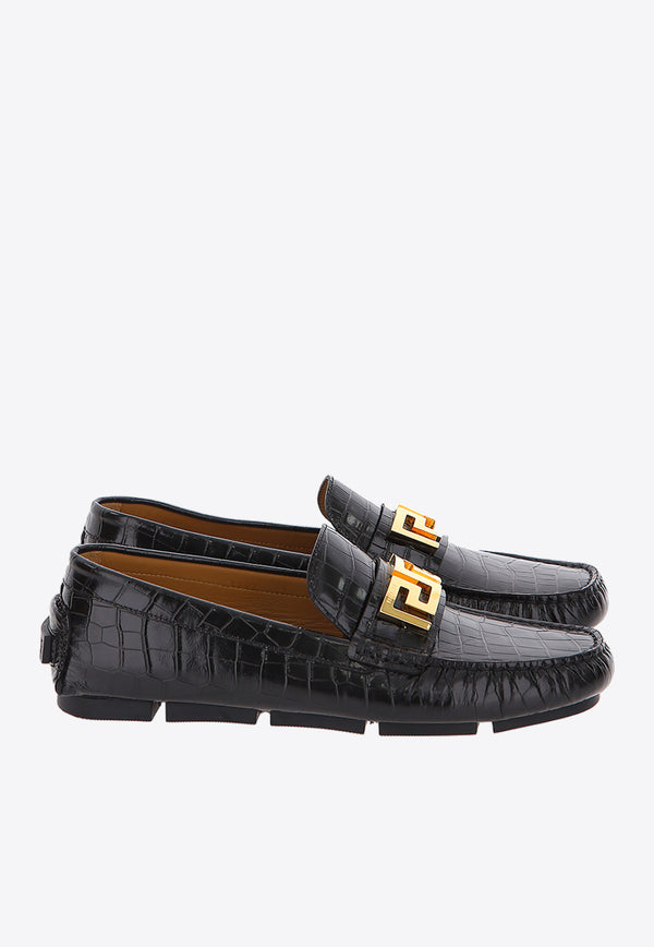 Greca Loafers in Croc-Embossed Leather Versace Black 1003793-1A00999-1B00V