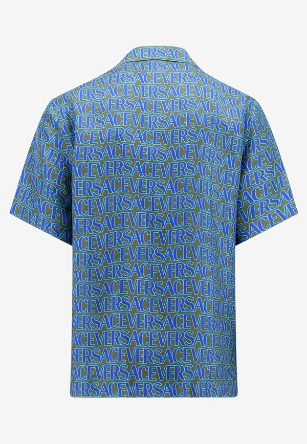 Versace Logo Jacquard Silk Shirt Blue 1003926 1A07157 5K130