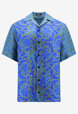 Versace Logo Jacquard Silk Shirt Blue 1003926 1A07157 5K130